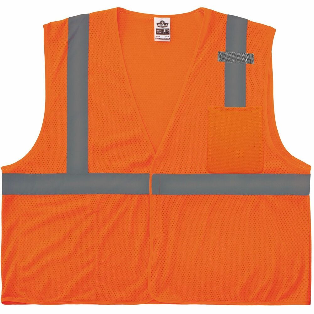 EGO24537 - Class 2 Mesh Hi-Vis Safety Vest - Type R, Class 2 Economy - combines protection, job-specific performance, innovation and style. Design includes ANSI-compliant polyester mesh in an eye-catching fluorescent color and 2" Level 2 ANSI-compliant reflective material. Machine-washable, breathable mesh fabric is lightweight, weighing only 3.3 oz. Hook-and-loop closure makes it easy to close. Single, lower interior pocket offers storage for essentials such as pens, notepads and more. Mic tab offers convenient radio access. Single sizing lets you order your exact size for optimal fit. Tip: Select one size down from your normal T-shirt size. GloWear 8210HL-S vest is great for road construction, utility crews, survey crews, construction, railway workers, baggage handlers, emergency response and warehousing/distribution. 3X size fits torsos up to 63" wide and offers a 29-1/2" long center back.