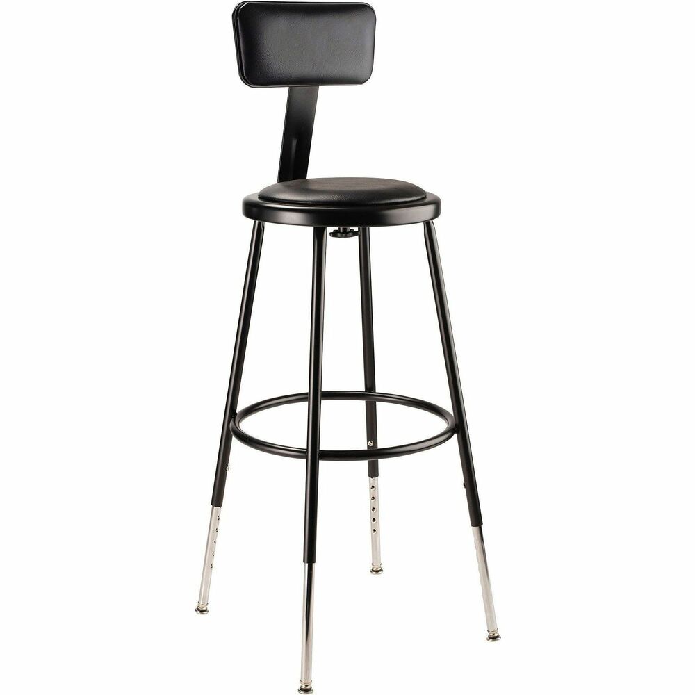 NPS6424HB10 - The fortified construction and soft comfort of the 6400-10 Series Heavy-Duty Padded Stools with backrests are ideal for hands-on educational settings like art rooms, science labs, home economics or shop classrooms. These reliable stools feature a sturdy frame of 18-gauge steel tubing securely welded to a 14"-diameter seat pan. Riveted through the steel pan is 0.5"-thick black vinyl cushioning that provides years of dependable use. The footrest ring is securely bonded to each leg with four spotwell contact points. Height-adjustable legs extend from 24.5"-32.5" in 1" increments, and adjustable padded backrests can be moved 2" up/down and forward/back. 