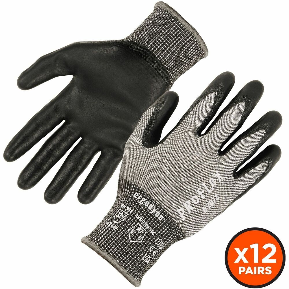 EGO10305 - ProFlex 7072 Nitrile-Coated Cut-Resistant Gloves feature ASX-coated palms for superior gripping on wet, oily or dry surfaces. They are ANSI/ISEA 105-2016 level A7 cut-resistant. Lightweight, flexible, 18-gauge tungsten knit provides no-bulk, formfitting comfort. Snug knit cuffs are longer to enhance fit and extend protection, keeping dirt and debris out. ASX (All Surface Extreme) nitrile coating is great for material handling on all surfaces. They deliver 20 percent better grip performance than sandy nitrile. Gloves are dipped in a smooth nitrile coating that allows airflow to pass through for breathability. They are then dipped in ASX nitrile to absorb and disperse liquids from the surface. Durable gloves are tested to ANSI/ISEA 105-2016 level 6 abrasion-resistance, the highest possible level, for safety and durability around the sharpest and roughest materials.