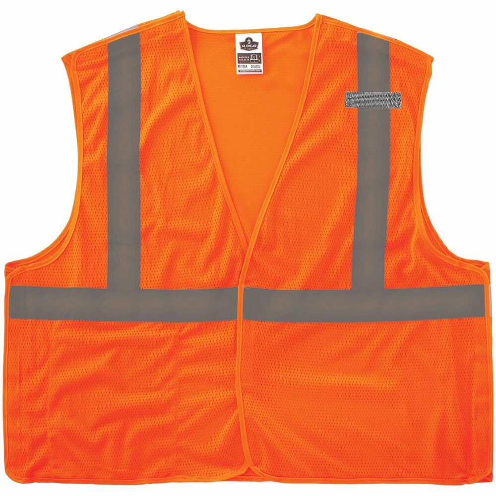 EGO24554 - GloWear Type R Class 2 Breakaway Mesh Vest combines protection, job-specific performance, innovation and style. Polyester mesh in an eye-catching fluorescent color is highly visible and ANSI/ISEA 107-2015, Type R Class 2 compliant with 2" reflective tape for low-light visibility. Design includes breakaway hook-and-loop closures on the shoulders and sides for safety around snag hazards and moving parts. Machine-washable, breathable mesh fabric is lightweight, weighing only 3.3 oz. Lower interior pocket offers storage for essentials such as pens and notepads. MIC tab offers convenient radio access. Single sizing lets you order your exact size for optimal fit. Tip: Select one size down from your normal T-shirt size. GloWear 8216BA-S Vest is great for road construction, utility crews, survey crews, construction, railway workers, baggage handlers, emergency response and warehousing/distribution. Large size fits torsos up to 52-1/2" wide and offers a 28" long center back.