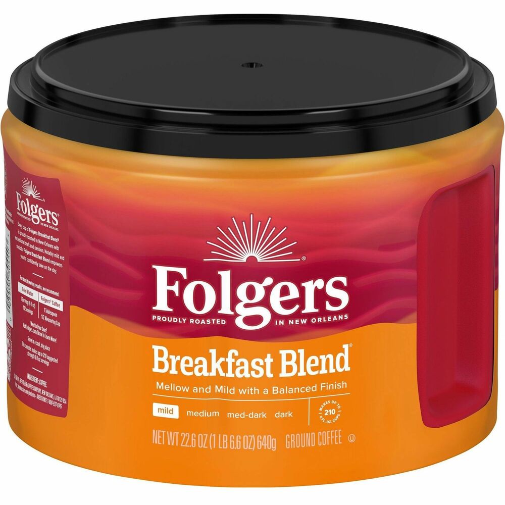FOL30440 - Folgers Breakfast Blend coffee packs irresistible taste in every cup. From the very first sip of this smooth mild roast coffee, you're greeted by mellow flavor with a balanced finish. It's not just quality coffee you're tasting; it's the exceptional craft and passion behind every batch, proudly roasted in New Orleans by Folger's talented team. Ground coffee is ready to prep with any method you throw at it from pour over to automatic drip. Enjoy it by the cup or share a pot with your crew in the morning or all day long.