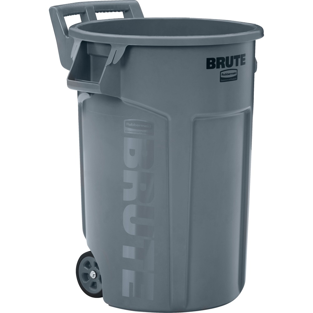 RCP2131929 - Made to move with DuraTread never-flat wheels and built to last, this Vented Wheeled Brute Trash Container lets you move loads five times easier even over rough terrain. Ergonomic handle is designed to require less force when moving heavy loads up to 250 lb. With handle design, you can maintain proper back posture by leveraging shoulder and torso muscles rather than relying on arm muscles alone. Integrated tilt and kickplate provide maximum tilting when transporting materials. Innovative venting channels make lifting out liners easier, improving productivity and reducing the risk of injury. Use with Rubbermaid Commercial 44G Brute Self-Draining Lid (not included). Trash container works well in landscaping, construction sites, restaurants, offices, warehouses and other commercial environments.