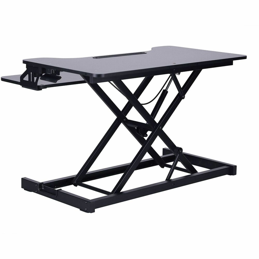 RCLRVADRB - VADRB Height Adjustable Sit-Stand Desk Riser-Converter.Spacious 31.5" W x 16.4" D work surface, holds up to 2 monitors and a laptop. Extra large keyboard tray that measures 30" W x 10" D, 4" below the desktop. Rises up to 19.7" and down to 4.3". Straight up and down motion minimizes required depth (17"). Easily raise and lower up to 30lbs. Grommet hole allows you to route cables or add an optional single or dual monitor arm, Rocelco DM1 or DM2. The VADRB Height Adjustable Sit to Standing Desk Riser and Converter offers the versatility you need to get through your work day. Fits on top of your current desk..