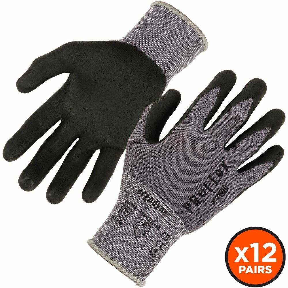 EGO10361 - ProFlex 7000 Nitrile-Coated Gloves feature microfoam, nitrile-coated palms for excellent grip and dexterity with an ultra-lightweight, soft fit. 15-gauge, nylon-spandex knit is comfortably lightweight and flexible. Gloves meet ANSI/ISEA 105-2016 level 5 abrasion-resistance for long-lasting durability. Snug knit cuffs are longer to enhance fit and extend protection, keeping dirt and debris out. Touch screen-capable fingertips make it easy to type without removing gloves.