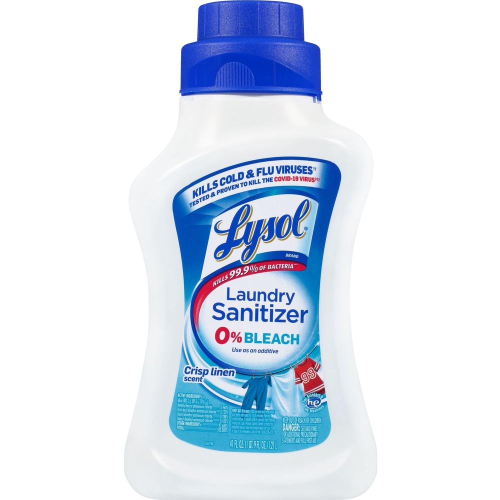 RAC95871 - Used as an additive, this laundry sanitizer kills 99.9 percent of the bacteria that detergents leave behind without the use of bleach to safely sanitize your clothes when you need it. Versatile formula works in cold water and is suitable to use with both whites and colors. Laundry sanitizer is perfect for eliminating bacteria that can cause illnesses and create lingering odors from clothes, beddings, towels, sportswear, delicates and more. Laundry sanitizer is designed for standard and high-efficiency (HE) machines.