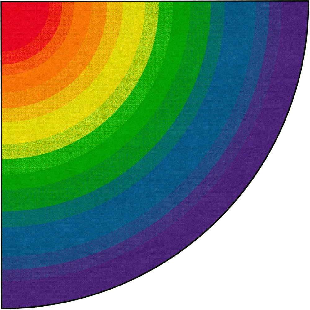 FCIFE41626A - Rainbow Classroom Rug is designed to brighten any corner or typical classroom seating area. Enjoy the vibrant colors of the rainbow in a quarter-round shape. Rug is treated with Stainless stain guard for superior soil-resistance. Force 5 Antimicrobial agent guards against odor, mildew and mold to help provide a germ-free classroom. It is CRI Green Label Plus certified to have low VOCs.