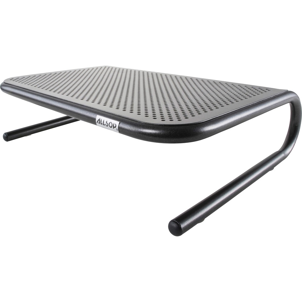 ASP30165V2 - Metal Art Jr. Wide Platform Monitor Stand raises your monitor 4" for the optimal viewing angle. Stand features a unique design that provides valuable storage space underneath for your keyboard, laptop or office supplies. Stand also has a vented platform surface for passive airflow that keeps your device cool. All-steel construction with a sleek, powder-coated finish creates a minimalist, modern style. Its 40 lb. capacity holds modern monitors, laptops and printers. Metal legs are fitted with nonskid feet to protect your furniture.