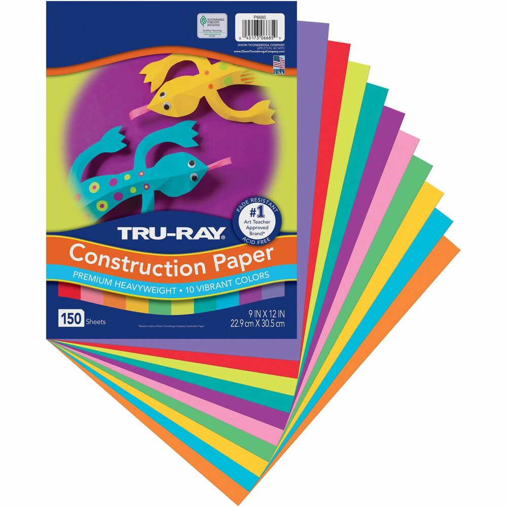 PACP6685 - Tru-Ray Construction Paper is perfect for any arts and crafts project. This heavyweight, 100 percent vat-dyed sulphite paper is made with longer, stronger fibers for extra durability. This paper is tough enough to take scoring, folding and curling without cracking and tearing. The superior fade-resistance of the paper keeps your projects brighter longer. Tru-Ray Construction Paper is acid-free and recyclable. Colors include magenta, Festive Green, turquoise, Brilliant Lime, violet, Atomic Blue, Shocking Pink, Pumpkin, Gold and Festive Red.