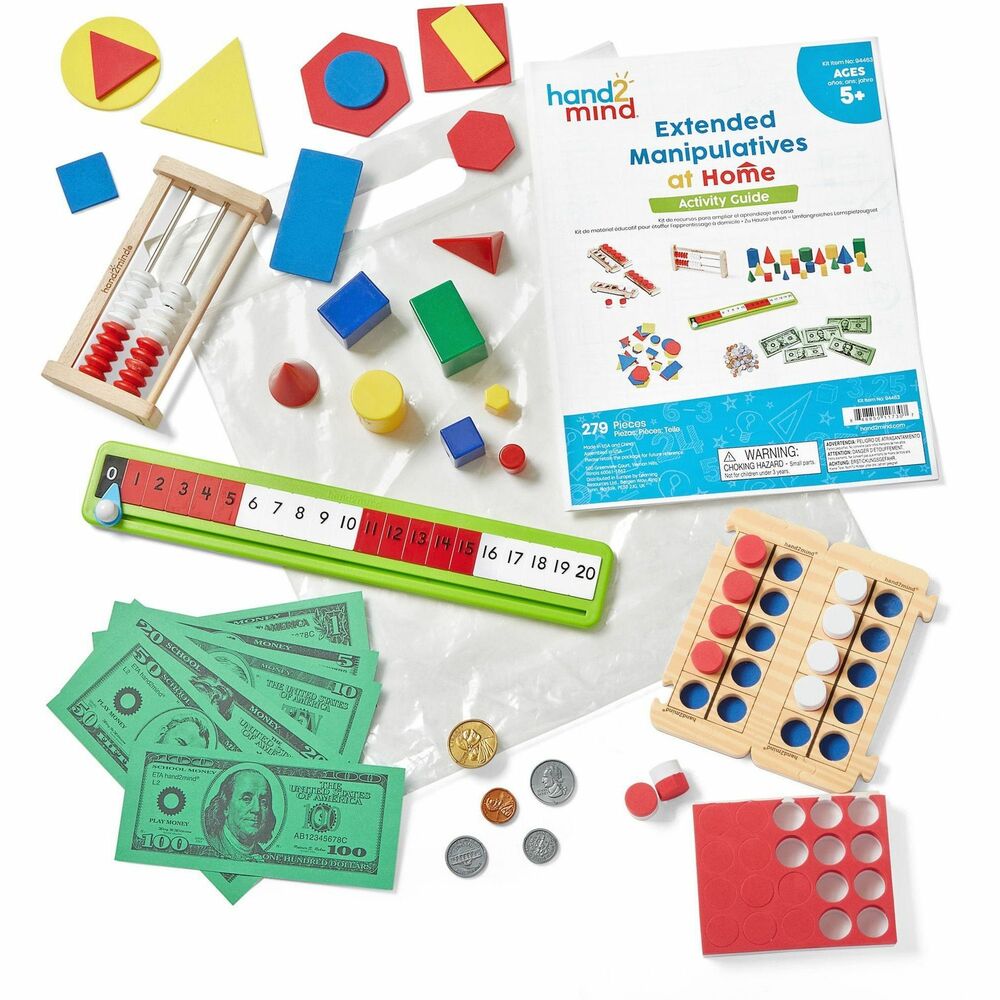 LRNH2M94463 - Extend hands-on math learning to the home with this Extended Math Manipulatives Kit. It is the perfect solution for a blended learning environment where children need manipulatives to continue hands-on math practice outside of school. Kit includes six of the most popular and commonly used math manipulatives. Activity guide features an overview of each manipulative and two to three activities that show parents how to help their children use them.
