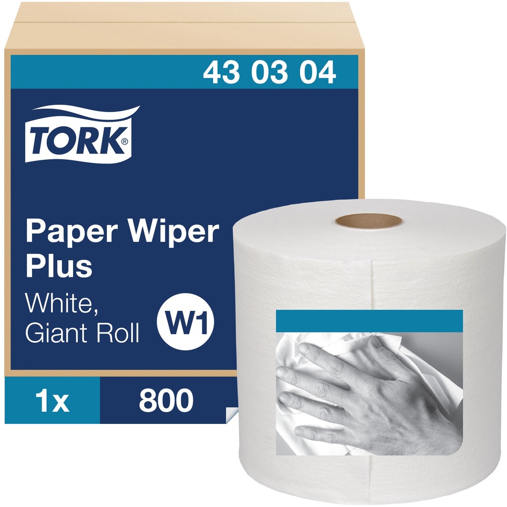 TRK430304 - Multipurpose, strong, Paper Wiper Plus is ideal for picking up liquid, wiping your hands and cleaning glass. It does not leave any lint or streaks on surfaces. Strong, durable material absorbs heavy liquids including oil and grease. Giant wiper roll is compatible with Tork Floor Dispenser and Wall Stand Dispenser that are designed for safety, efficiency and reliability. Easy load and tear-off allow you to dispense the amount of material needed with one hand.