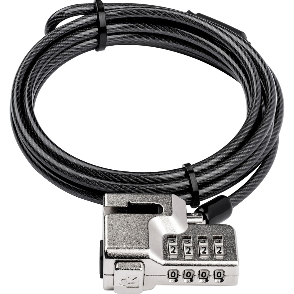 NSN6952547 - Combination Cable Laptop Lock exclusively for the Surface Pro (7, 6, 5, 4) and Surface Go. Noninvasive locking technology delivers an easy-to-use security solution that requires no device modifications, preserving the device hardware warranty and aesthetics. TAA-compliant lock includes keyless, four-wheel combination with 10,000 possible combinations. 6' long, plastic, sheath-covered, carbon steel cable resists tampering and offers the same level of cut-resistance and theft-deterrence as thicker cables.