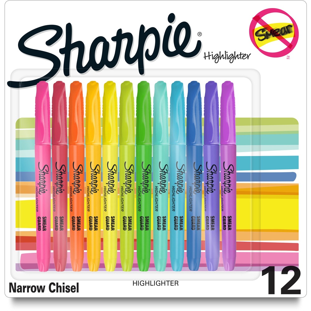 SAN2157490 - Pocket Sharpie Highlighters with Smear Guard are specially formulated to resist smearing other inks. Each offers an easy gliding chisel tip for smooth highlighting. Bright see-through colors allow you to get information faster. Versatile chisel tip highlights wide and narrow lines of text. Quick-drying, odorless ink is certified AP nontoxic. Highlighter resists smearing on ink from many leading inkjet printers and ballpoint pens.Rebate: $25 Visa Card with $75 Newell Brands Buy View Rebate Details