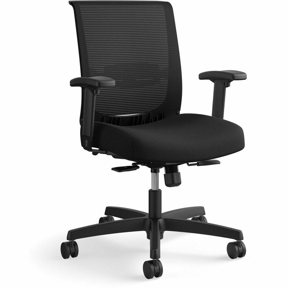 HONCMY1ACU10 - Convergence is the ideal chair for any office - a one-seat solution that can do it all. Intuitive, adjustable lumbar support provides lasting comfort during long workdays, putting just the right amount of pressure on your lower back. With a clean, modern finish, the breathable mesh back in black flexes and responds to your movements. Advanced synchro-tilt control with seat slide supports any reclining position. The 3" thick seat cushion takes the stress off your lower body. Arms adjust in height and width to put the support right where you need it. Other functions include pneumatic seat-height adjustment from 15-3/4" to 20" and tilt lock. Easily move from workstations to conference rooms using the integrated, full-width handle across the top. Durable frame with a 275 lb. capacity sits atop a sturdy, five-star base equipped with hard casters that move effortlessly on any surface. Black fabric seat measures 20" wide x 19" deep. Back size is 18" wide x 22" high.