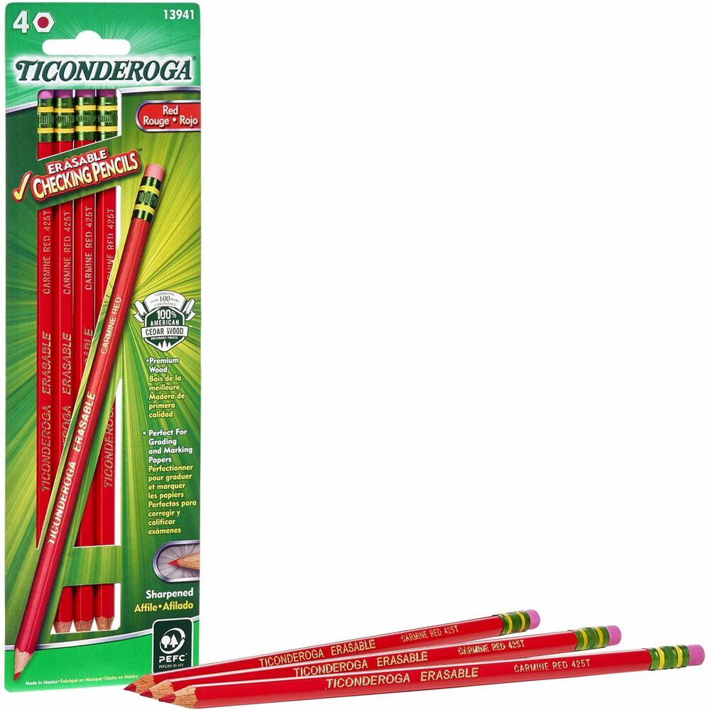 DIXX13941 - Red checking pencils provide bright, nonfading, erasable color to use for checking, map coloring, blueprints, proposals, paper edits and more. They are ideal for teachers, artists, accountants and engineers. Pre-sharpened design saves you time. Superior, latex-free eraser removes marks completely without smudging and is securely glued in signature green and gold ferrules. PMA-certified, nontoxic construction is safe for children. With a rich history of quality spanning more than 100 years, teachers trust Ticonderoga.