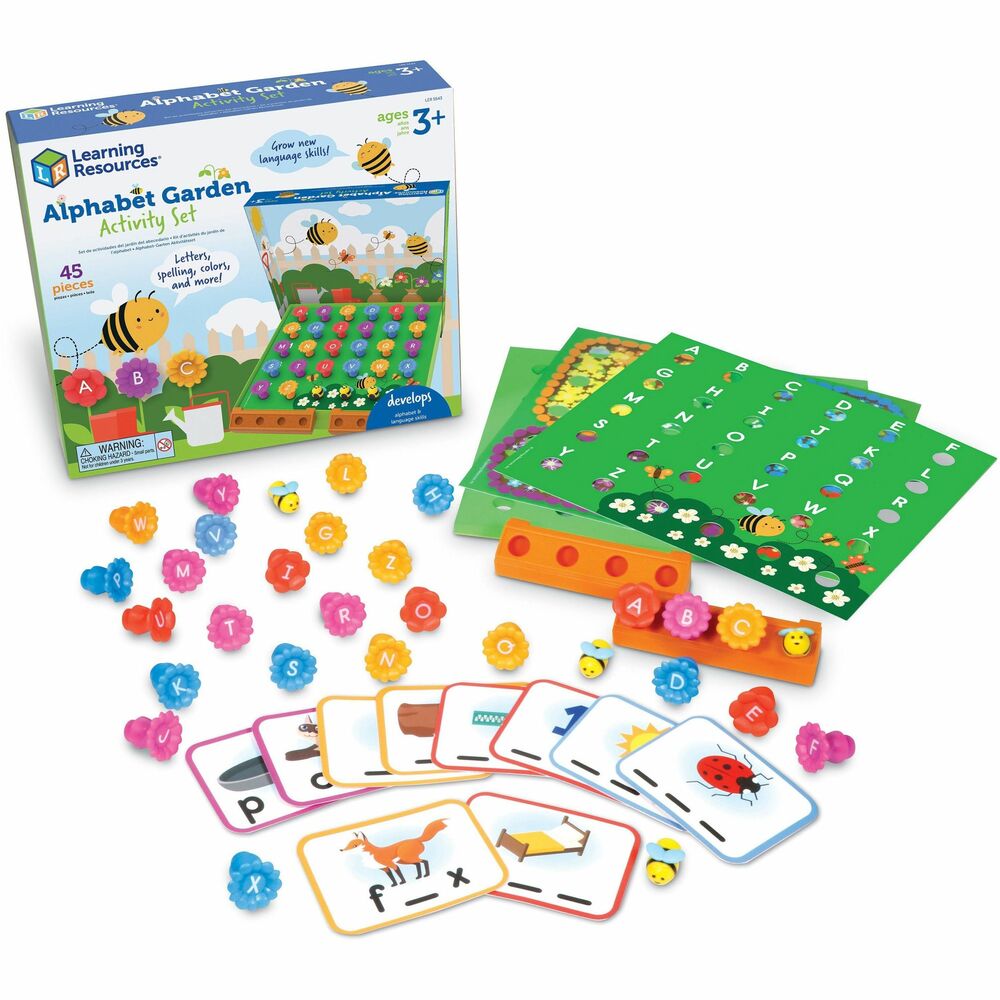 LRNLER5543 - Alphabet Garden Set helps children grow their new letter skills. Children spell simple words, sort by color, match letters and beginning sounds and more. Set includes 26 letter flower counters. Friendly bees are perfect for sequencing activities. Store pieces inside for easy cleanup.