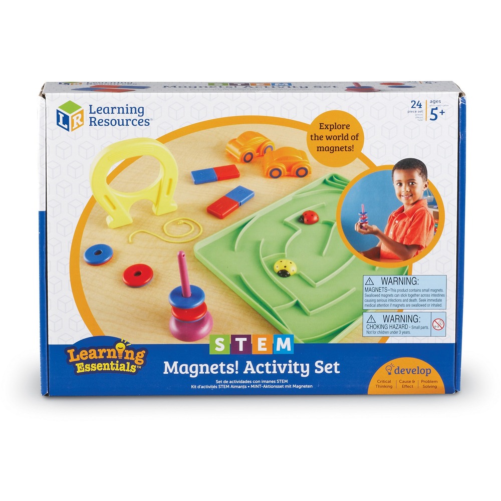 LRNLER2833 - Attract early learners to the wonders of magnetism with this Magnets Activity Set. STEM lessons are irresistible when you add the excitement of fun, colorful tools to scientific exploration. Durable, playful magnets in a variety of shapes engage children as they explore magnetism, polarity and magnetic attraction/repulsion. Set includes two bar magnets, two magnetic bugs, four ring magnets, horseshoe magnet, magnetic post, two snap-on cars, tray with maze, string and 10 double-sided activity cards. Comprehensive activity guide with reproducible materials is also included. Largest piece (maze tray) measures 8-1/2 "x 11" x 1/2".