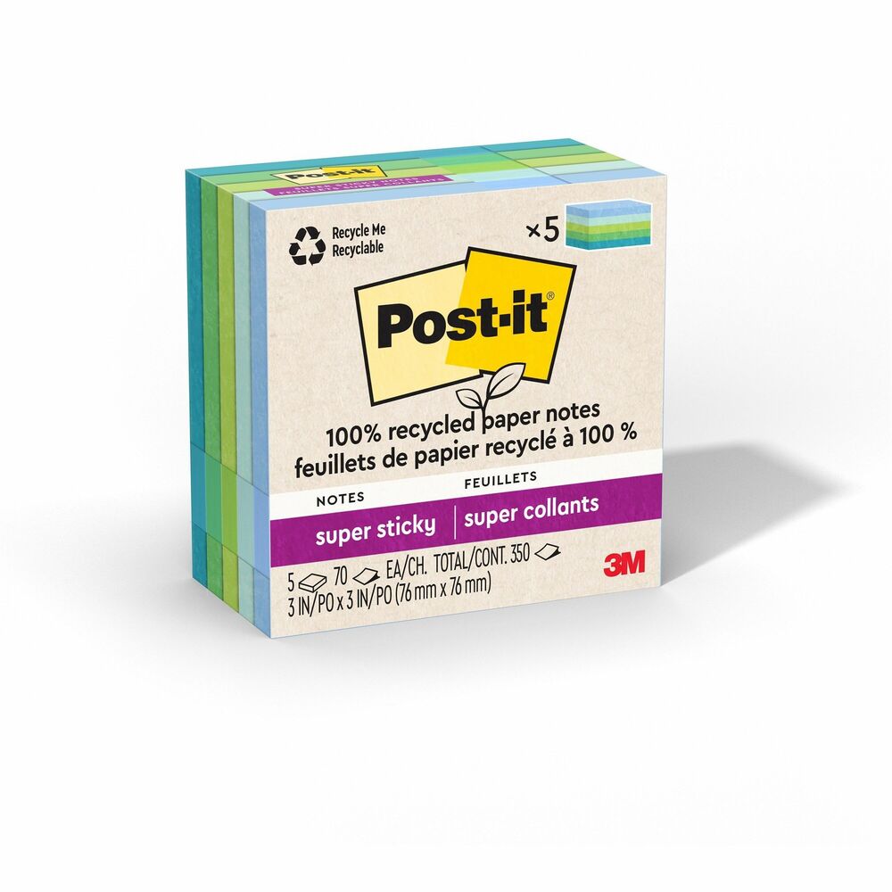 MMM654R5SST - Post-it Recycled Super Sticky Notes help support a better future by using recycled paper and feature a unique adhesive with twice the sticking power so your notes will stick securely to more surfaces. Now you can stick your notes where they'll really get noticed - like monitors, windows, doors and walls. Move your notes with you throughout the day. The 3" x 3" size is perfect for reminders or a short to-do list. Super Sticky Notes hold longer and stronger than original notes yet remove cleanly. Super Sticky Post-it Notes and their paperboard packaging are recyclable, and the paper in Post-it Notes is sourced from certified, renewable and responsibly managed forests.