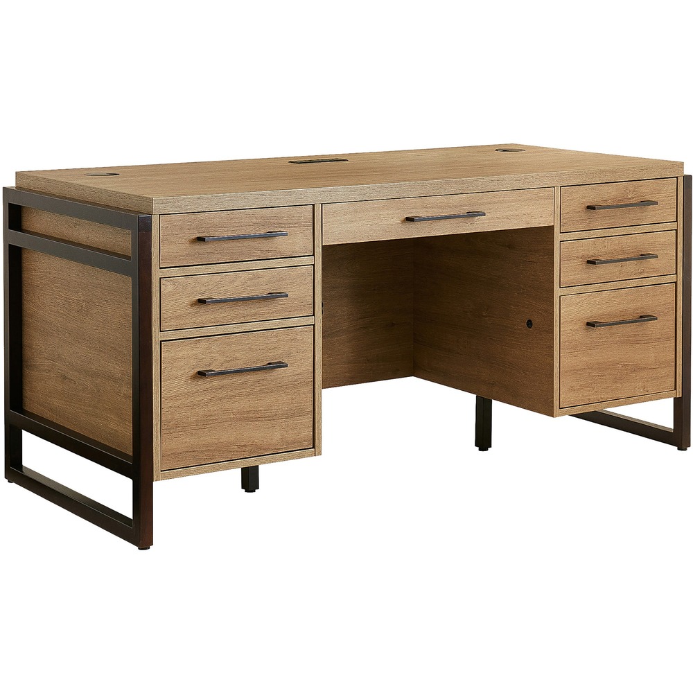 Martin Mason Monarca Laminate Unit - 31" Height x 66" Width x 28" Depth - Total Drawer(s): 7 - Double Pedestal - Material: Solid Wood - Finish: Monarca Natural - 1 Each