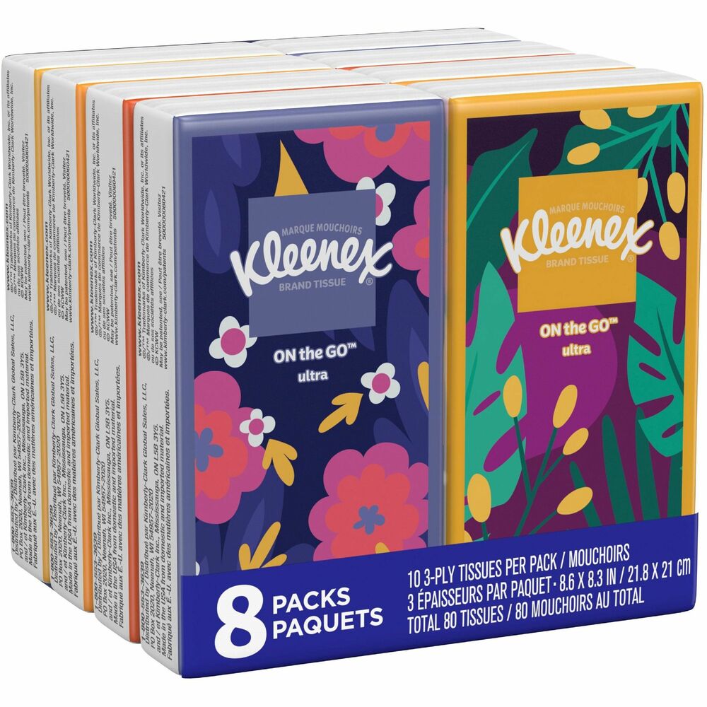 KCC46651CT - Kleenex Go Packs Facial Tissues are designed to provide the softness and strength you know and love, but in a travel pack that can go anywhere you do. Thick, durable and absorbent to lock in moisture, three-ply Kleenex tissues are the softest everyday tissue among national brands. Be prepared for allergy, cold and flu, and back-to-school seasons by storing Kleenex tissues in your pocket, purse, backpack or car. Each Go Pack pouch contains 10 tissues. Each pouch wears an inspirational message to improve your day.
