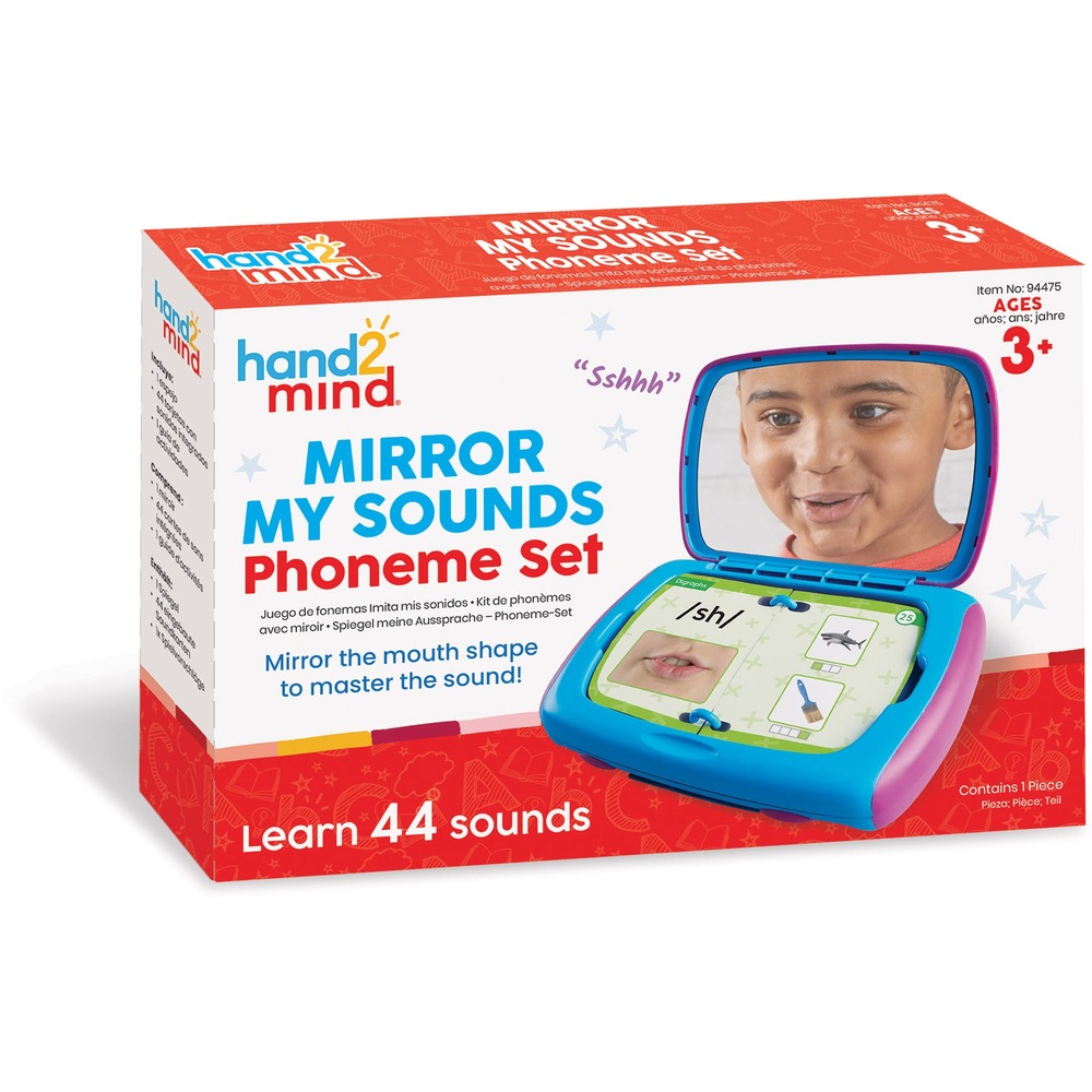 LRN94475 - Children practice making 44 sounds of the English language with this easy-to-use, Mirror My Sounds Phoneme Set. Students use built-in, phonics flash cards to mirror and practice forming sounds. Included booklet provides the correct mouth and tongue positions for each sound. Easily carry using case with kickstand and comfortable side grips.