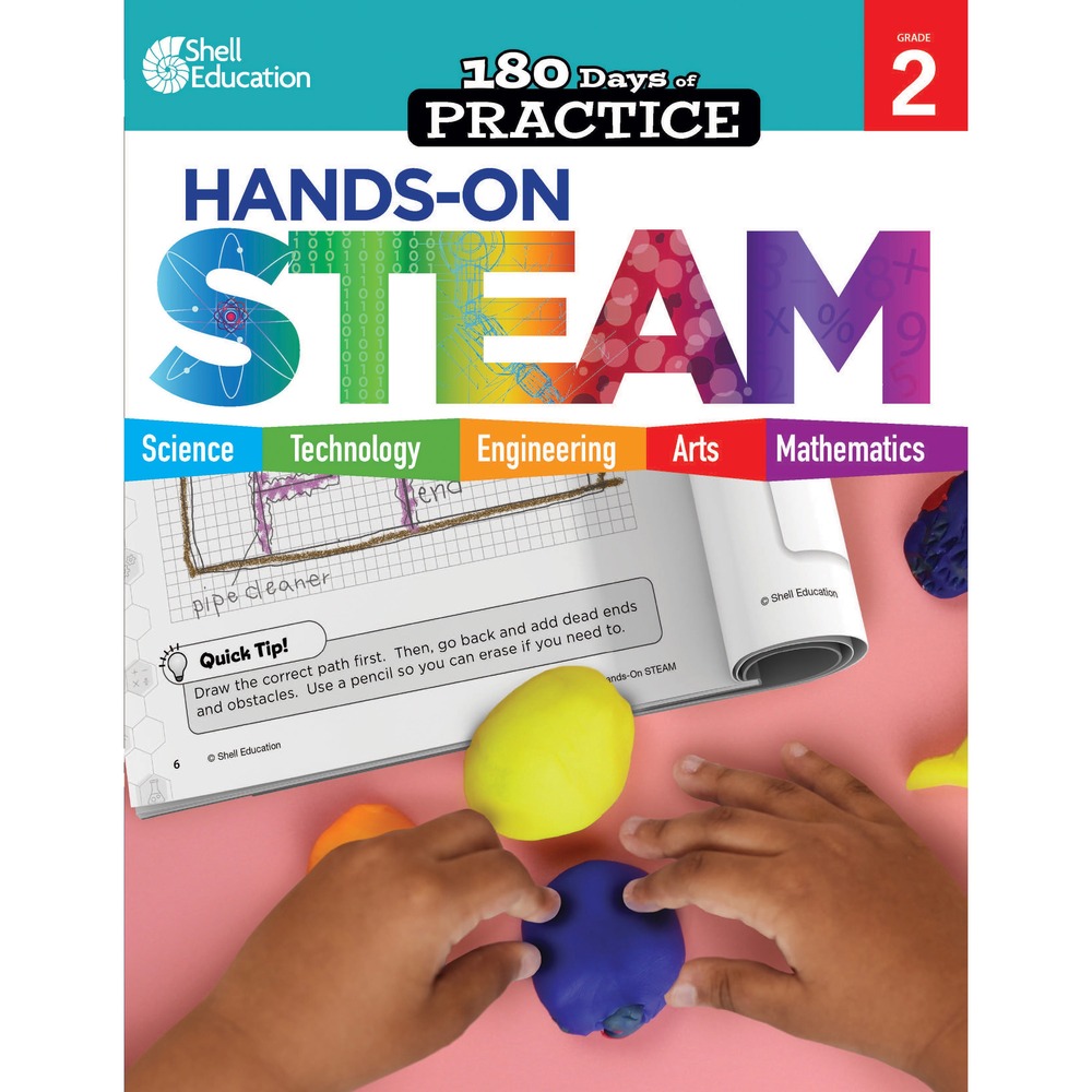 SHL29645 - 180 Days of Hands-On STEAM Practice Workbook incorporates hands-on lab activities that integrate STEAM concepts. Resource provides weekly STEAM activities that improve students' critical-thinking skills. Each week introduces a new STEAM problem, need or phenomena addressed through a guided, step-by-step challenge. It includes standards-based activities, easy-to-follow instructions and an answer key. Workbook supports at-home learning, whole-class instruction or small group learning for a quick, easy experience. Workbook includes digital materials and is aligned with Next Generation Science Standards (NGSS) and state standards.