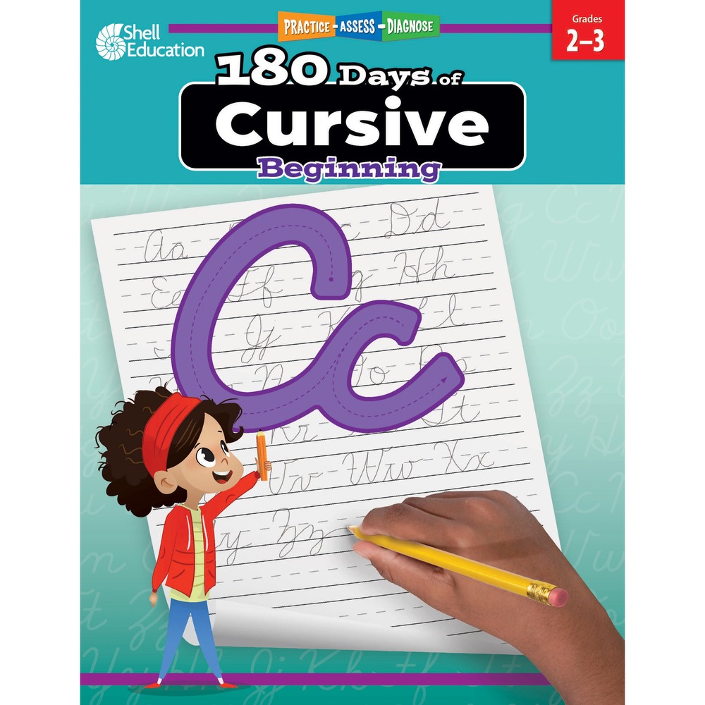 SHL130195 - 180 Days of Cursive Writing Workbook develops students' cursive skills with fun, daily practice activities. Research-based book provides quick and effective writing activities for second-grade and third-grade students. Beginners book includes 180 easy-to-use, daily practice pages, simple instructions and introduces basic forms and techniques for writing cursive letters and numbers. It also allows teachers and parents to assess progress and identify areas for growth. Book is ideal for both homeschool or classrooms.