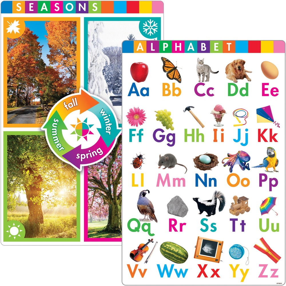 TEPT19010 - Reinforce early math, language arts, and more with versatile learning posters. This set of 8 educational posters is the perfect way to get kids excited to learn new things, plus the bright colours and photos are welcome decorations for early elementary classrooms, childcare centers, kids' bedrooms or playrooms. This set features Alphabet, Numbers 1-10, Shapes, Colors, Opposites, Five Senses, Weather, and Seasons.. Durable, reusable paper, photos for real-life learning, package reseals for easy storage. Includes 8 posters, 10-3/4" x 16-1/8" each.   
