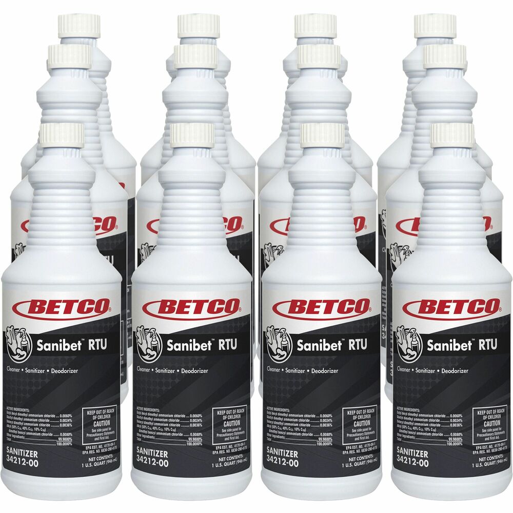 BET3421200CT - No-rinse sanitizer for food contact surfaces comes ready to use - no mixing or blending needed. Simply spray on to food-contact surface. You don't need to rinse; just allow to air-dry. You are assured the proper 200 ppm of quat every time. Sanibet RTU is perfect for use in restaurants, bars, kitchens and meat and poultry plants.