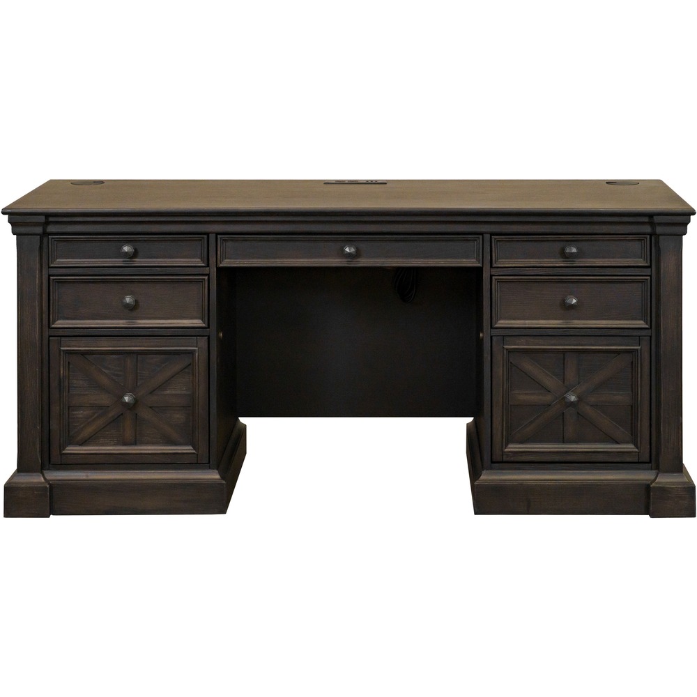 MRTIMKN689 - Kingston Credenza includes five utility drawers and two locking letter-size file drawers to keep your office essentials organized and secure. Convenient power center with AC outlets and USB 2.0 ports powers your devices. Kingston Office Collection emanates an air of sophistication with an old English style. Dark chocolate, rub-through finish is softly worn to enhance the wood for a naturally aged look. Durable wood with antique-like style is the perfect addition to any office space for a professional, unique touch. Crisscross designs and mottled hardware create a detailed, eye-drawing piece.