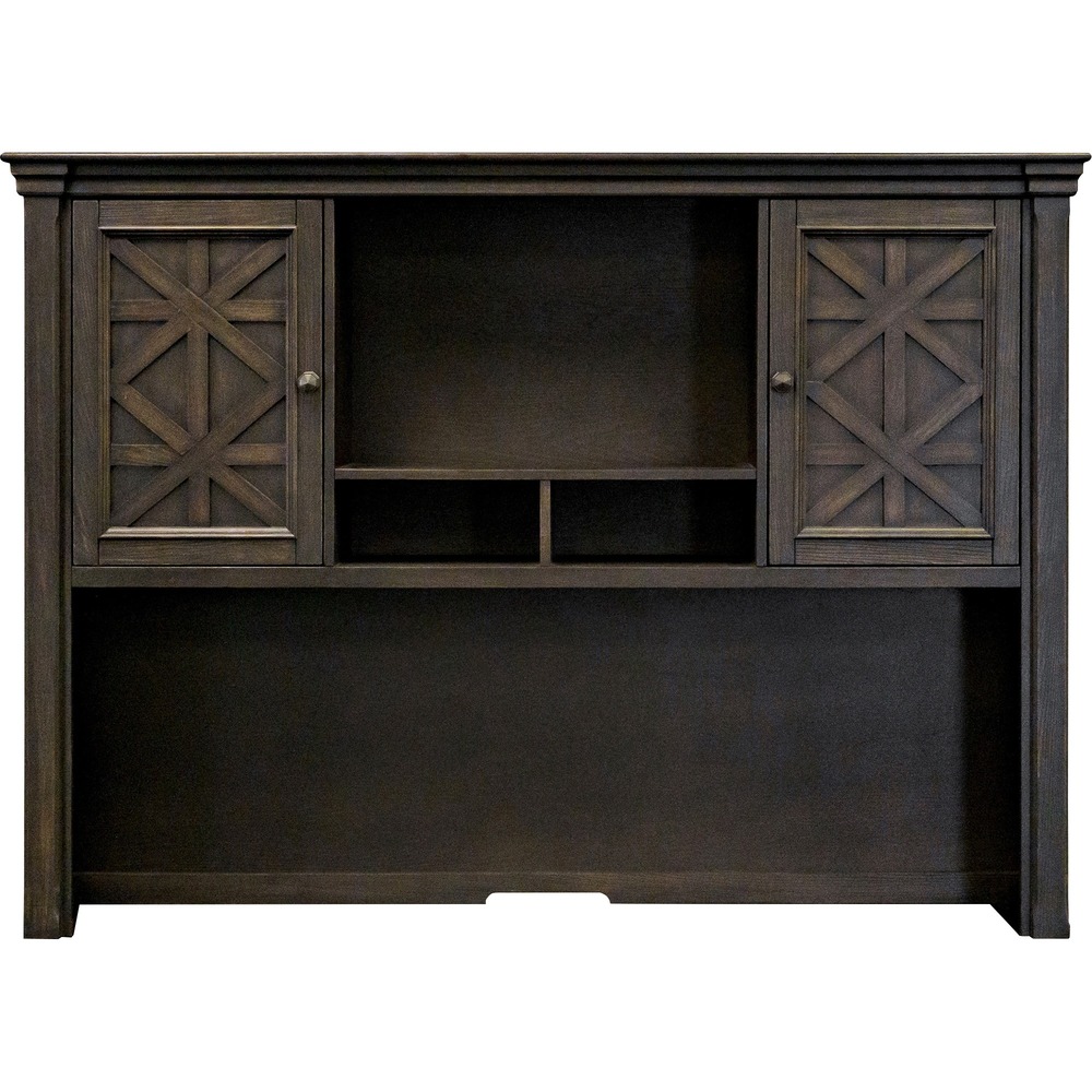 MRTIMKN682 - Kingston Hutch features two wood doors and two adjustable shelves to keep your office essentials stored and organized. Decorate the open center for a personal touch or use as extra storage space. Kingston Office Collection emanates an air of sophistication with an old English style. Dark chocolate, rub-through finish is softly worn to enhance the wood for a naturally aged look. Durable wood with antique-like style is the perfect addition to any office space for a professional, unique touch. Crisscross designs and mottled hardware create a detailed, eye-drawing piece.