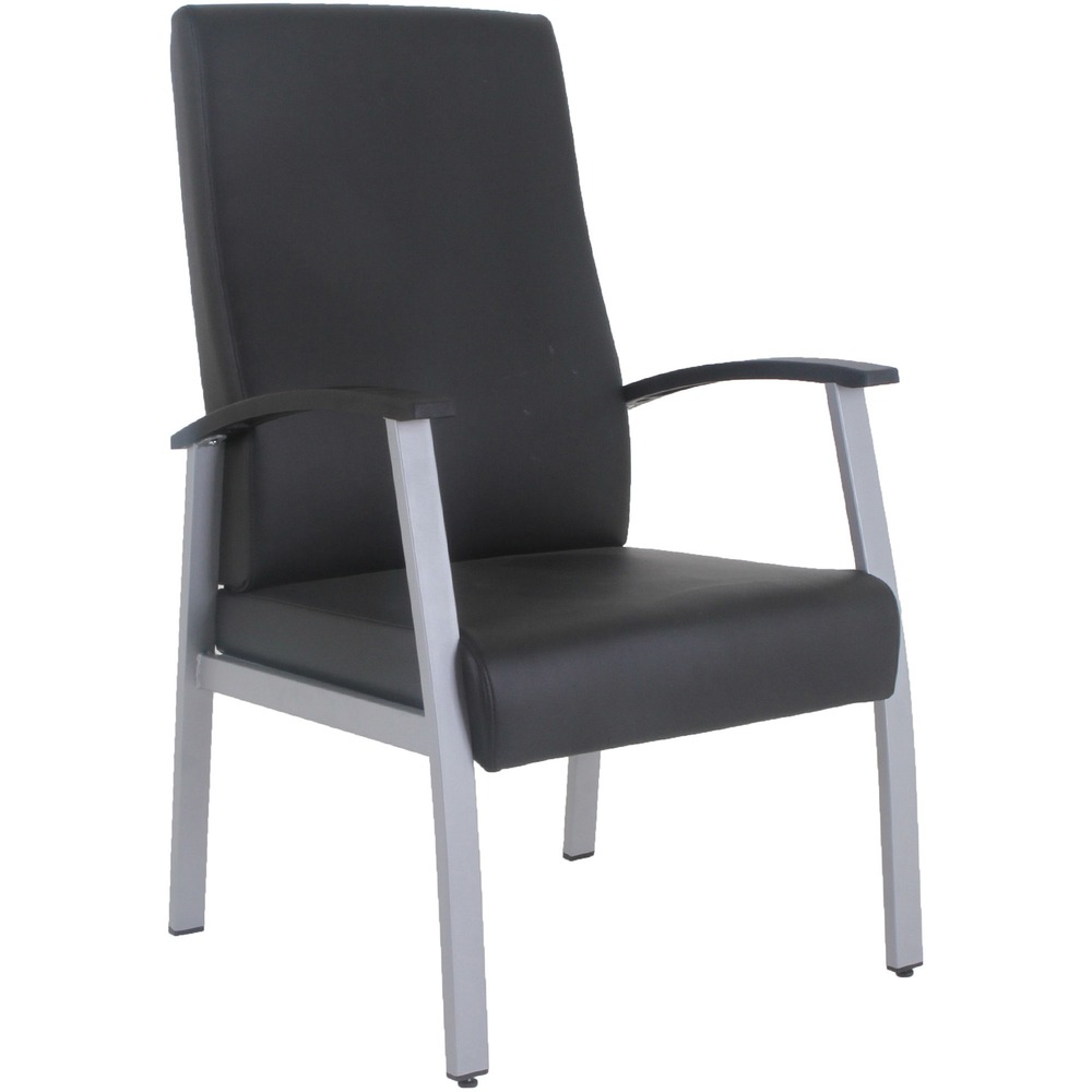 LLR67011 - High-Back Healthcare Guest Chair is specially designed for healthcare facilities. Thick seat and back cushions are upholstered in healthcare-grade, antimicrobial vinyl so the chair lasts longer and it's easier to clean. Arms are padded with matching polyurethane pads for comfort. Guest chair also features a steel frame powder-coated in silver and is equipped with adjustable glides on the four-leg base to enhance stability and protect your floor. Weight capacity is 275 lb.