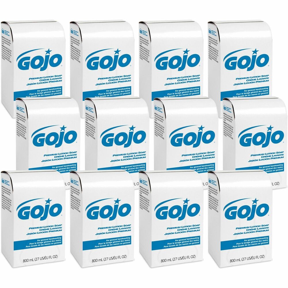 GOJ910612 - Show you care about the well-being of the people at your facility with this Premium Lotion Soap 800 ml Refill for the GOJO 800 Series Bag-in-Box Dispenser (not included). This mild lotion soap is ideal for use throughout your entire facility to simplify hand hygiene and minimize product upkeep. This hand soap helps wash away dirt and germs and is gentle on skin. It is free of antibacterials, triclosan, parabens and phthalates that can irritate skin. Sanitary Sealed, no-leak bag with a fresh dispensing valve helps lock out germs. Lotion Soap refill works with the GOJO 800 Series Bag-in-Box Dispenser to simplify your restroom maintenance routine. Gentle, natural lotion soap is enriched with moisturizers. It qualifies as a USDA BioPreferred product for federal-preferred procurement. Designed for general use, 800 ml. soap refill is gold in color and offers a pleasant, light fragrance.