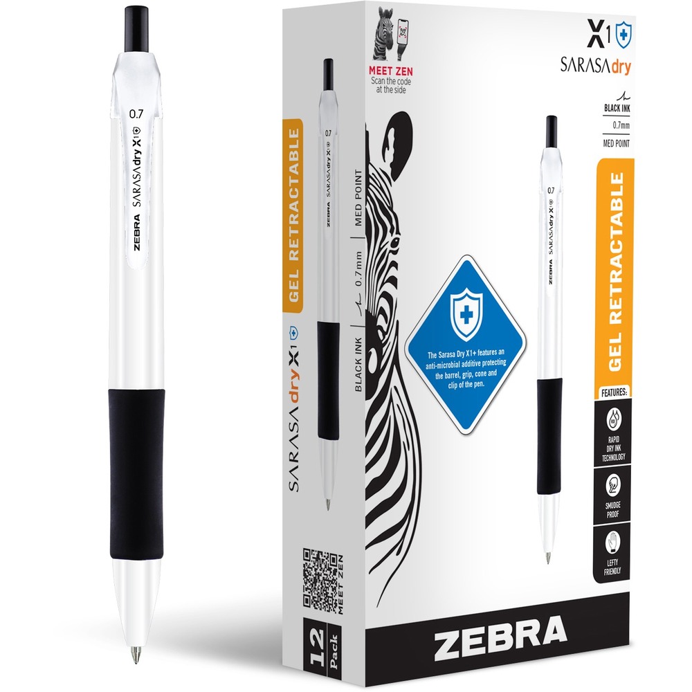 ZEB41510 - SARASA Dry X1 Plus Retractable Gel Pens give you the smoothness of gel pens without the worry of smudges and smears with Rapid Dry Ink technology. Vibrant, 0.7mm medium point is perfect for everyday writing, document signing and creative expression. Special resin incorporated into plastic makes it difficult for germs, bacteria and viruses to grow. Contoured rubber grip provides enhanced control and comfort. Retractable pen is designed for industry, healthcare and classrooms.