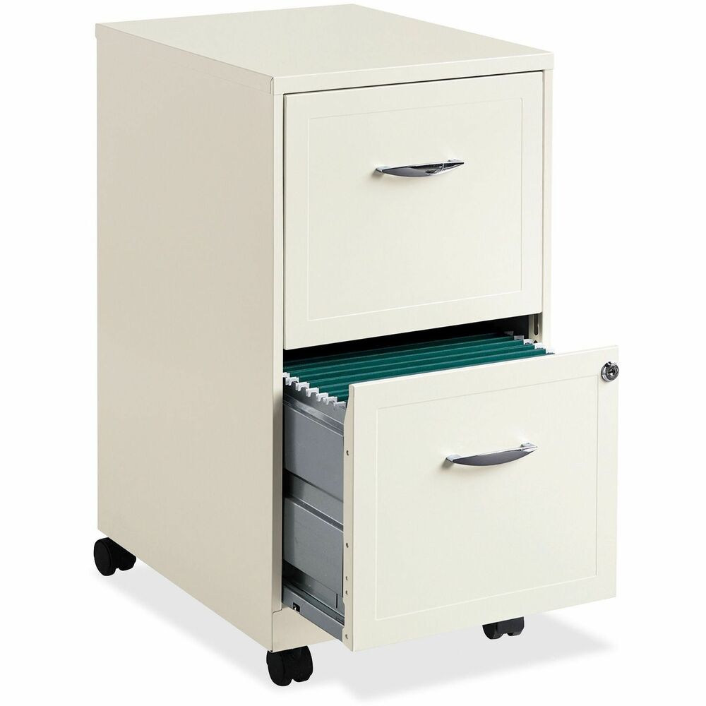 HID19156 - Mobile File Cabinet with casters is the perfect-sized filing solution for a small or home office. It features two locking file drawers with smooth-glide suspension to store your important, moderately used documents. Full high-side drawers accommodate letter-size, hanging file folders. The lock secures both drawers. Mobile file also includes an 18" depth, square outline embellishment on each drawer, sturdy pull handles and steel construction with a baked enamel finish.