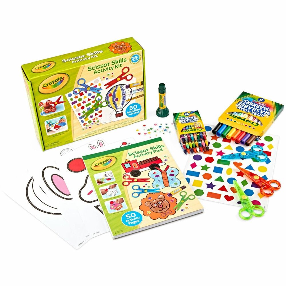 CYO811519 - This Young Kids Scissor Skills Activity Kit includes everything children need to gain scissor confidence. Included three safety scissors for toddlers come in straight, wavy and zigzag styles. Kit also comes with a 50-page Scissor Skills Activity Pad (8.5" x 11"), 24 Ultra-Clean Washable Crayons, eight Ultra-Clean Washable Markers, a Washable Glue Stick, 50 Stickers and Googly Eyes so children can craft with their new scissor skills. The scissors are especially safe because they are each equipped with a round tip and plastic blades. Traditional hold tools like these safety scissors are ideal for toddlers who have greater motor control, allowing them to create pictures, faces and objects with a purpose. They are ideal for children ages 3 and up.