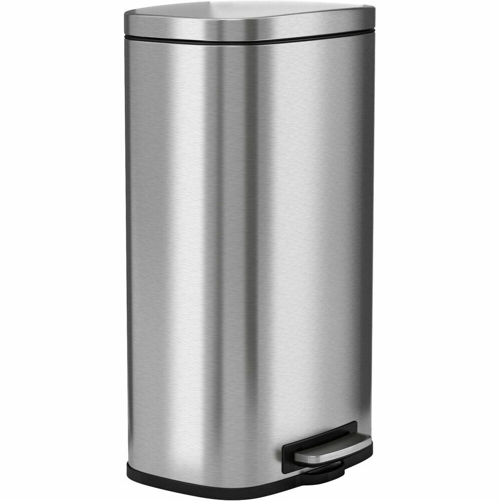 HLCHLSS08RFR - Fire-rated, FM-approved, Soft Step Trash Can provides the compliance, protection and style you want in your facilities. Bin fires are quickly extinguished with the special, fire-retardant liner material and a tight lid design that restricts airflow to the interior, starving the flame of oxygen. Smooth, easy pedal operation opens and closes the lid softly and silently. Removable bucket is easy to empty. Odor filter keeps surrounding area smelling fresh and clean. Carry handle provides effortless mobility. Durable, stainless steel design fits into tight spaces and adds an attractive element to any area.