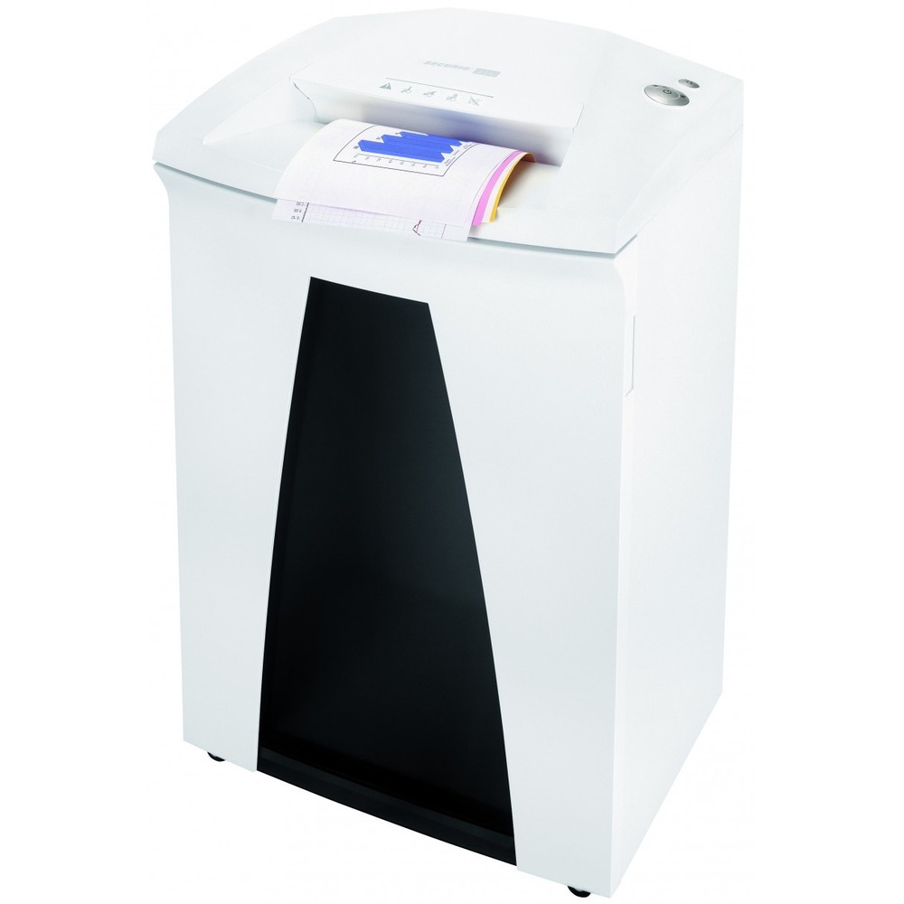 HSM1841113 - Strip-cut shredder features optimized cutting device technology that destroys 35 to 37 sheets of paper, creating 38 strip-cut particles per page. It also shreds staples, paper clips, credit/store cards and CDs/DVDs. High-quality materials provide safety and durability. Anti-Jam technology easily and quickly reverses paper if the machine is overloaded. Continuous-duty operation ensures continual shredding with no downtime. Energy Management Control System EcoSmart allows particularly low power consumption of 0.1 watts in standby mode. Quiet Operation feature shreds documents with a pleasantly quiet operating sound. Cutting rollers are made of hardened solid steel. With a Comprehensive Safety System, shredder is UL Approved and CE-Certified. Shredder also features an inspection window to monitor filling level; multifunction element for intuitive operation; and light barrier for automatic start/stop.