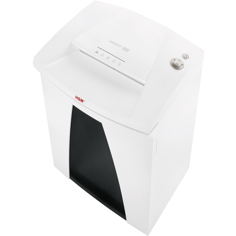 HSM1843113 - High-security, cross-cut shredder features optimized cutting device technology that destroys 22 to 24 sheets of paper, creating 447 cross-cut/confetti-cut particles per page. It also shreds staples, paper clips, credit/store cards and CDs/DVDs. High-quality materials provide safety and durability. Automatic paper feed with overload protection reduces paper jams. Continuous-duty operation ensures continual shredding with no downtime. Energy Management Control System EcoSmart delivers particularly low power consumption of 0.1 watts in standby mode. Quiet operation minimizes noise development in the workplace. Cutting rollers are made of hardened solid steel. With Comprehensive Safety System, shredder is UL Approved and CE-Certified. It also features an inspection window to monitor filling level; multifunction element for intuitive operation; and light barrier for automatic start/stop.