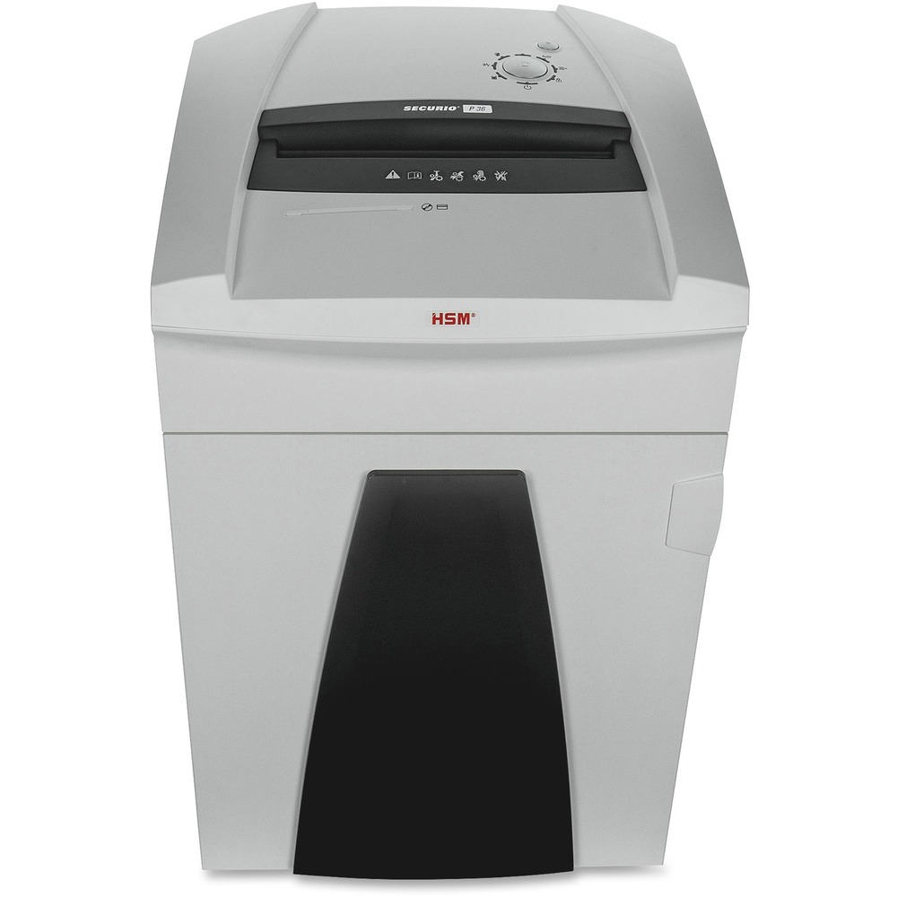 HSM1854113M - Securio P36 Optical Media Shredder meets DOD and NSA/CSS 02-01 and 04-02 mandatory security requirements. High-quality materials provide safety and durability. Cutting rollers are made of hardened solid steel. Shredder uses Energy Management Control System (EMCS) to deal with energy in a sensible manner by reducing energy consumption up to 90 percent. It automatically switches to energy-saving mode in 2 minutes after last use; switches off entirely if not used for 4 hours; switches to temporary mode for small shredding jobs; and permanent mode for large shredding jobs. Anti-Jam technology easily and quickly reverses paper if the machine is overloaded. LED indicates machine status, container full, cutting unit blocked, button locked, paper jam and door open/safety element not latched. Shredder also features separate reverse button, removable waste container and integrated auto oiler.