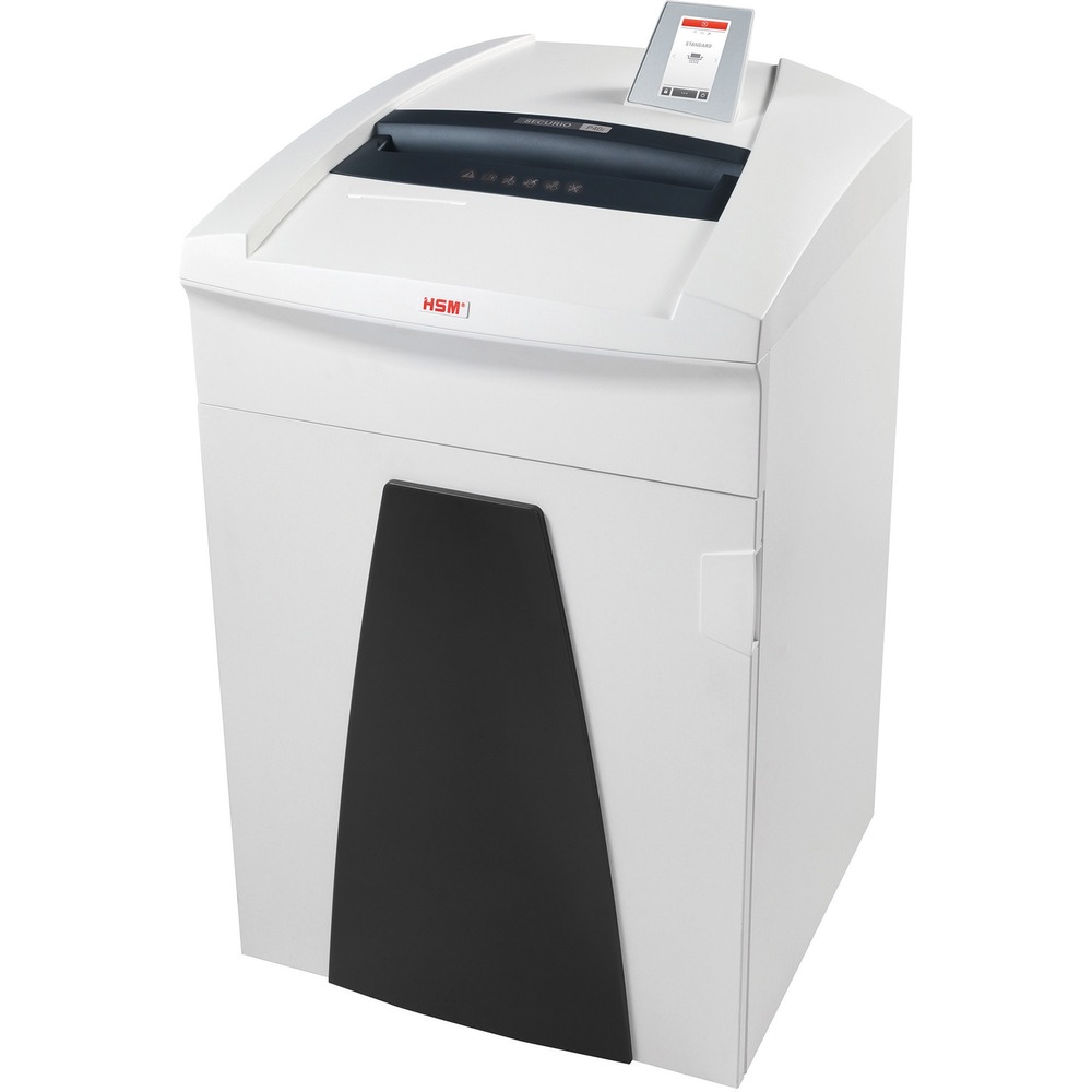 HSM1881121 - This strip-cut shredder combines professional data destruction and incredibly smooth running. Thanks to the optimum coordination of all cutting unit and drive components, this document shredder effortlessly shreds the paper quantities in departments with up to 15 people in continuous operation. The Securio P40i shreds 58 to 60 sheets of paper per pass into 1/4" strips, creating 38 strip-cut particles per page. Automatic paper feed with overload protection reduces paper jams. Shredder also shreds staples, paper clips, credit/store cards, CDs/DVDs and floppy disks. High-quality materials deliver safety and durability. Cutting rollers are made of hardened solid steel. Quiet operation minimizes noise. Energy Management Control System delivers 90 percent energy savings thanks to the sleep mode and automatic shutdown. TAA-compliant, mobile shredder also includes a comprehensive safety system and inspection window to monitor filling level on 40-gallon bin. It is UL Approved and CE-Certified.