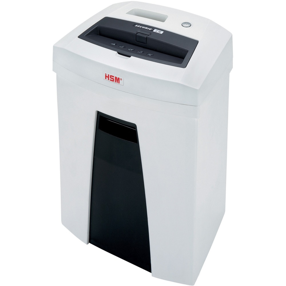 HSM1902113 - Small, sleek and secure, this cross-cut shredder with a pressure-sensitive safety element is built with precision engineering and ideal for personal use. Optimized cutting device technology destroys 6 to 7 sheets of paper into 1/4" strips, creating 38 strip-cut particles per page. Securio C16c Strip-Cut Shredder also shreds staples, paper clips and credit/store cards. Dust emission tested by independent institute has proven safe and harmless. High-quality materials deliver safety and durability. Cutting rollers are made of hardened solid steel. Folding safety element stops shredding when touched. Quiet operation minimizes noise. Energy Management Control System offers particularly low power consumption of 0.1 watt in standby mode. TAA-compliant shredder also includes automatic start/stop, multifunction button with reversing function, inspection window to monitor filling level and a 6.6-gallon bin. Enjoy effortless emptying of the waste container via the removable housing top.