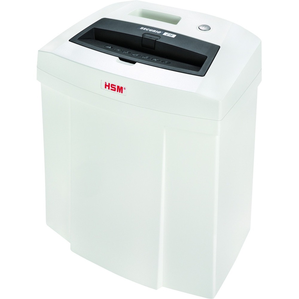 HSM2253113 - Securio C14 Cross-Cut Document Shredder offers a high degree of user safety in a space-saving, modern design. Optimized cutting device technology destroys up to 6 sheets of paper, creating 603 cross-cut particles per page. Hardened steel cutting rollers easily cope with staples, paper clips and credit cards. Paper feed with overload protection reduces paper jams and sustains the high throughput of paper. Folding safety element stops shredding when touched to prevent workplace accidents. To keep your operating cost at a minimum, this shredder does not consume any power in standby mode. Quiet operation minimizes noise development to prevent distracting others in quiet locations. Inspection window allows you to monitor the fill level of the waste bin to prevent overfilling. Removable housing top allows you to quickly empty the 5.3-gallon bin for effortless disposal.