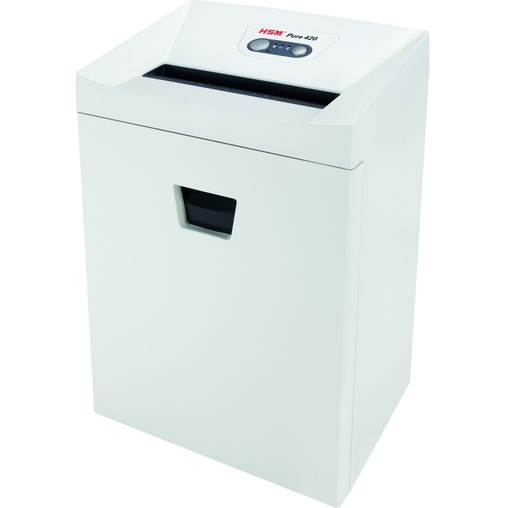 HSM2343113 - Continuous-duty document shredder with a powerful engine and quiet continuous operation shreds large quantities of paper easily and reliably. Cutting rollers made of hardened solid steel shred 14 to 16 sheets of paper into cross-cut 3/16" x 1-1/8" pieces (P-4 security) in one pass. Shredder also shreds staples, paper clips, credit cards and CDs/DVDs. Paper feed with overload protection reduces paper jams. Equipped with a comprehensive safety system, the device automatically switches off if pressure is applied to the safety element. Energy management control system means low power consumption in standby mode. Removable waste container provides effortless emptying and holds 9.2 gallons. Inspection window clearly indicates when you need to empty the bin. TAA-compliant, mobile shredder also includes automatic start/stop and a 9-1/2" wide paper entry. It uses an 11-gallon shredder bag.