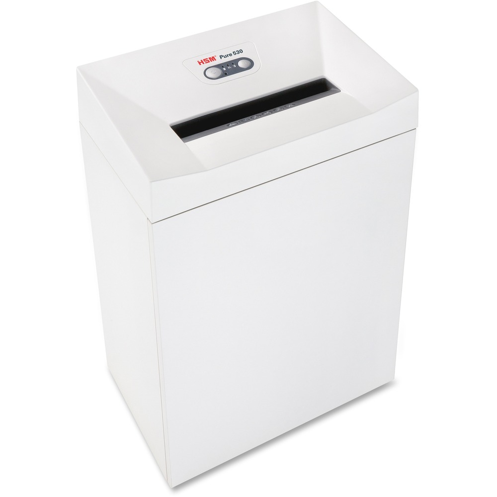 HSM2353113 - Perfect for the demanding workplace, this continuous-duty document shredder features a powerful engine, optimally tuned cutting components and quiet shredding. Cutting rollers made of hardened solid steel shred 16 to 18 sheets of paper into cross-cut 3/16" x 1-1/8" pieces (P-4 security) in one pass. Shredder also shreds staples, paper clips, credit cards and CDs/DVDs. Paper feed with overload protection reduces paper jams. Equipped with a comprehensive safety system, the device automatically switches off if pressure is applied to the safety element. Energy management control system means low power consumption in standby mode. Removable waste container provides effortless emptying and holds 21 gallons. Inspection window clearly indicates when you need to empty the bin. TAA-compliant, mobile shredder also includes automatic start/stop; high-quality wooden cabinet with door; and an 11-3/4" wide paper entry. It uses a 34-gallon shred bag.