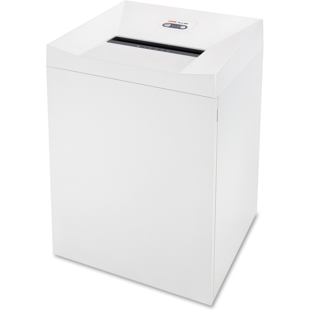 HSM2363113 - Solid and reliable, this continuous-duty shredder features a powerful motor that shreds documents, loyalty cards and credit cards in continuous operation quietly, safely and reliably. Cutting rollers made of hardened solid steel shred 25 to 27 sheets of paper into cross-cut 3/16" x 1-1/8" pieces (P-4 security) in one pass. Shredder also shreds staples, paper clips, credit cards and CDs/DVDs. Paper feed with overload protection reduces paper jams. Equipped with a comprehensive safety system, the device automatically switches off if pressure is applied to the safety element. Energy management control system means low power consumption in standby mode. Removable waste container provides effortless emptying and holds 34.3 gallons. Inspection window clearly indicates when you need to empty the bin. TAA-compliant, mobile shredder also includes automatic start/stop; high-quality wooden cabinet with door; and an 11-3/4" wide paper entry. It uses a 34-gallon shred bag.