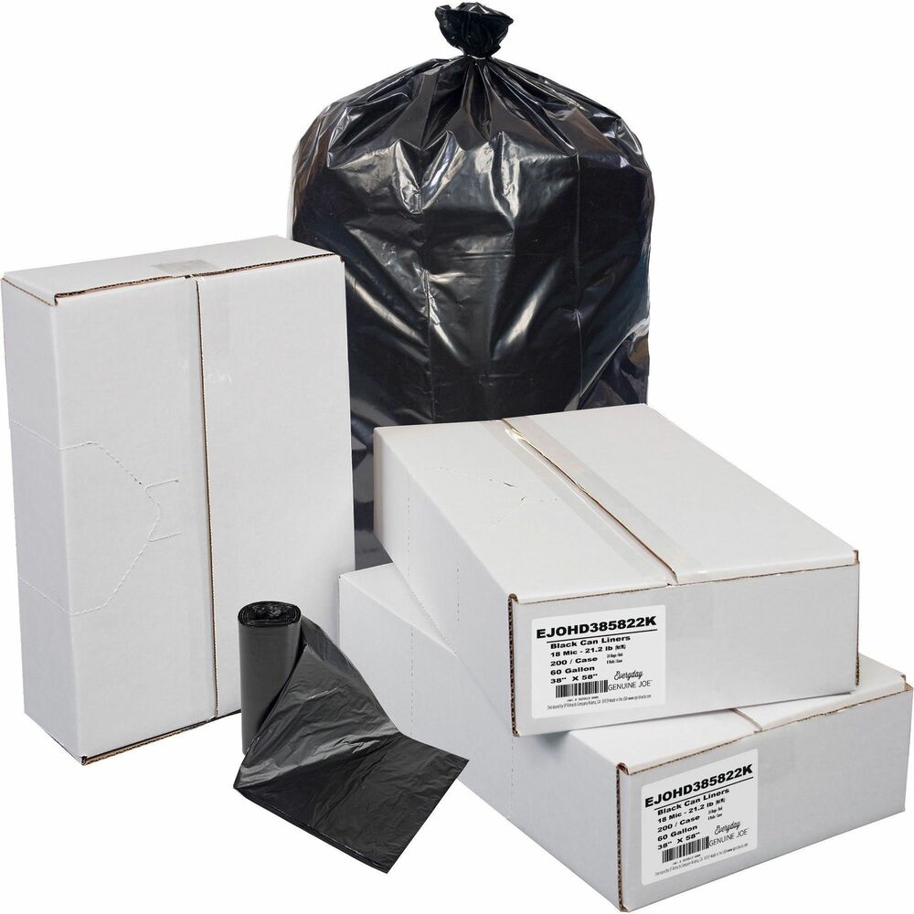 EJOHD385822K - High-density can liners are made with high-quality, 18 micron thick resin for greater puncture-resistance. They are ideal for light office waste and shredded paper. Star-seal bottom allows even weight distribution and easy removal from 60-gallon receptacles. Color hides contents during transport. Can liners come in compact coreless rolls for easy dispensing.