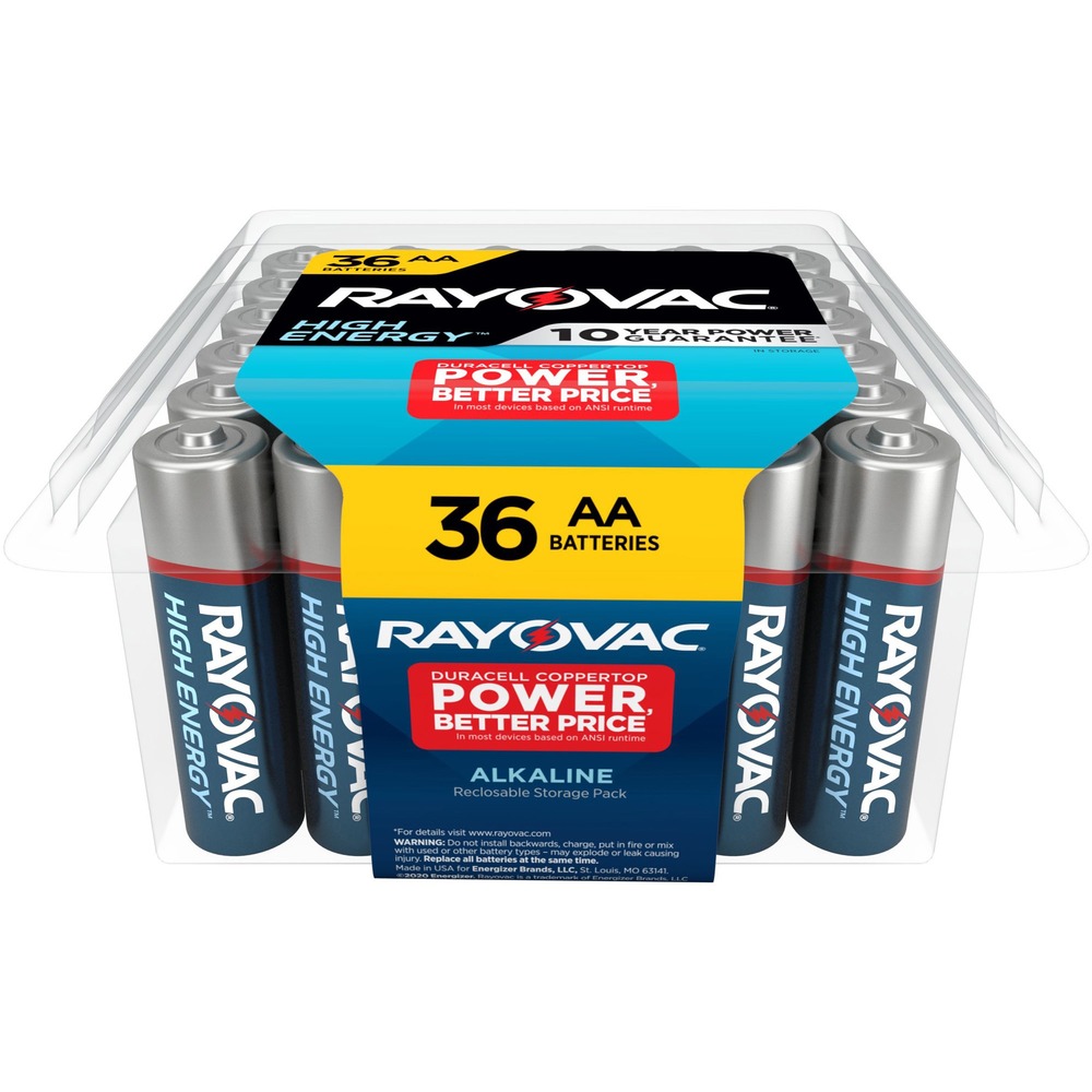 RAY81536PP - Power your household with High-energy AA Alkaline batteries. Engineered for long-lasting use, they are ideal for the high-use devices in your home, including flashlights, wireless mice and remotes. Rayovac rigorously tests its batteries to ensure they do what they say they'll do - plain and simple. These alkaline AA batteries are backed by a 10-Year Power Guarantee to last up to 10 years in storage. Each one is made for dependable performance in the devices you use each day so you can count on Rayovac batteries.