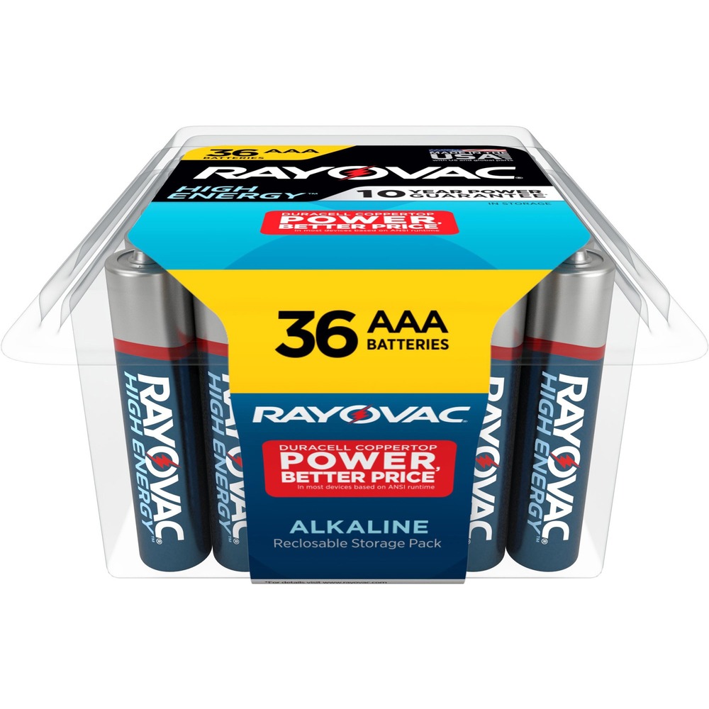 RAY82436PP - Power your household with High-energy AAA Alkaline batteries. Engineered for long-lasting use, they are ideal for the high-use devices in your home, including flashlights, wireless mice and remotes. Rayovac rigorously tests its batteries to ensure they do what they say they'll do - plain and simple. These alkaline AAA batteries are backed by a 10-Year Power Guarantee to last up to 10 years in storage. Each one is made for dependable performance in the devices you use each day so you can count on Rayovac batteries.