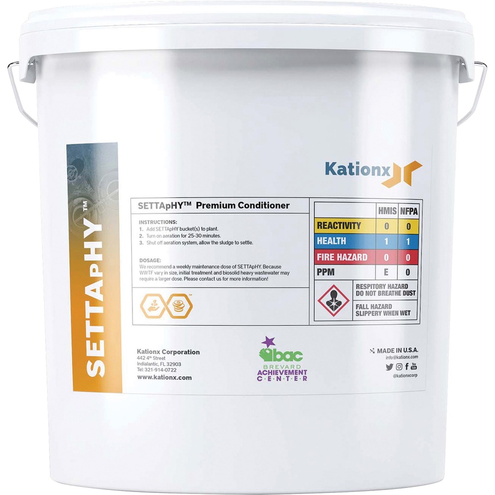 NSN7000757 - SETTApHY Flocculant Wastewater Treatment is a wastewater treatment powder that helps reduce organic loading, improve biosolids' settleability, lower ammonia levels and diminish odors. Treatment settles wastewater biosolids and digester sludge. Resulting supernatant is clean and clear with less entrained total suspended solids (TSS), total dissolved solids (TDS), phosphates, nitrates and ammonia. Enhanced settling with digester sludge reduces hauls and costs up to 50 percent. Kationx technology helps deliver optimal performance and regulatory compliance goals while cutting costs for wastewater operations. With regular, routine treatments, sewers run cleanly while improving infrastructure longevity.