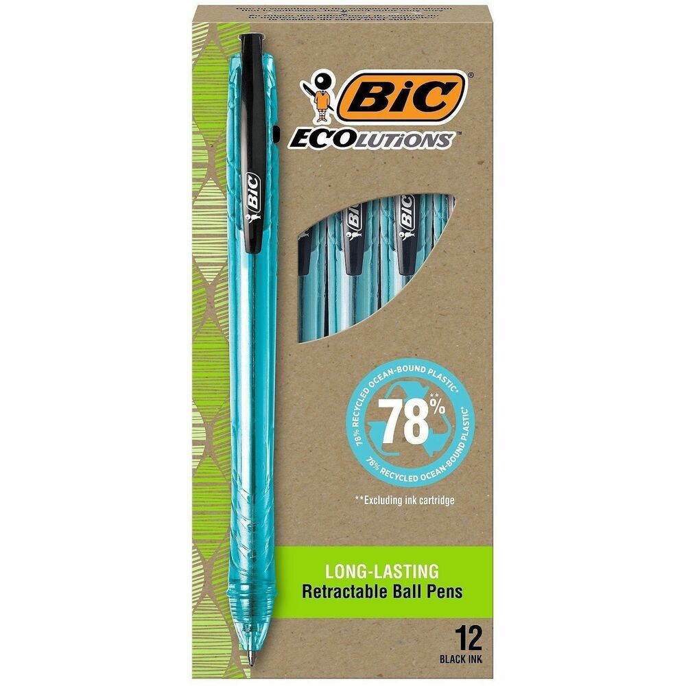 BICBPRR11BK - Join the revolution and help write our planet's future with the long-lasting, Ecolutions Long-lasting Retractable Ballpoint Pen. Made with recycled ocean-bound plastic collected within 50km of a coastline or waterway leading to the ocean, this pen writes longer with a smooth-flow ink system that delivers hours of effortless writing. Multipurpose, medium, 1.0mm tip makes it the perfect everyday writing pen for note-taking, doodling and drawing. Sleek, semi-clear barrel is a handy window for checking ink levels. Once you run out of ink, no need to throw the pen away. Ink refills are available to extend this pen's life. The paperboard used in this packaging is made of recycled content.